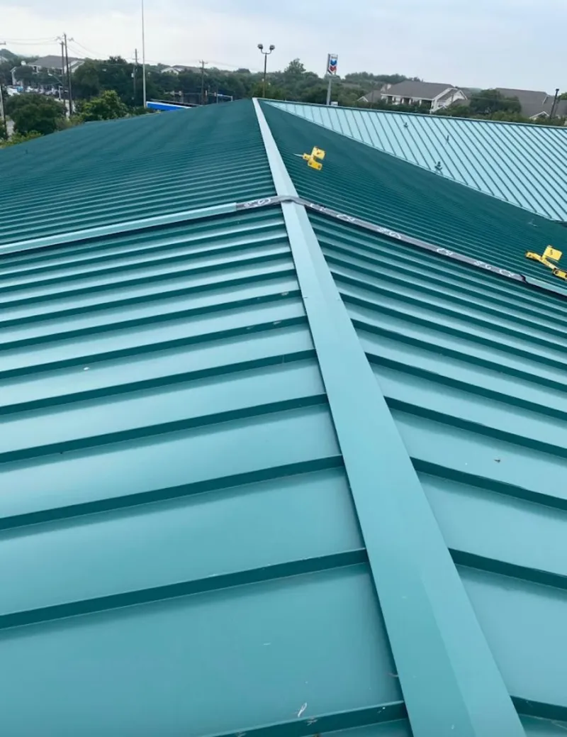 Green commercial metal roof ridge and valley for Metal Roof Repair in Virginia Beach